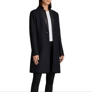 AllSaints Leni Coat, Dark Navy with leather trim, 6